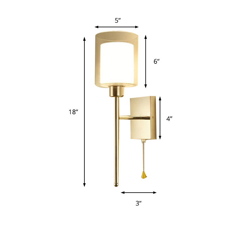 Beige/Chrome Cylindrical Sconce Modern 1 Light Smoke/Clear Glass Wall Mount Light with Switch/No Switch/Cable Switch Clearhalo 'Cast Iron' 'Glass' 'Industrial' 'Modern wall lights' 'Modern' 'Tiffany' 'Traditional wall lights' 'Wall Lamps & Sconces' 'Wall Lights' Lighting' 145689