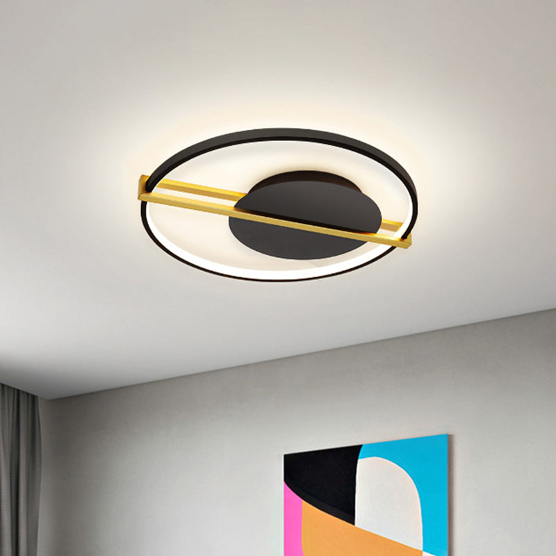 Minimalist LED Flush Mount Lighting Acrylic Black/White Circular Thin Ceiling Light with Gold Hoop Guard Clearhalo 'Ceiling Lights' 'Close To Ceiling Lights' 'Close to ceiling' 'Flush mount' Lighting' 1456891