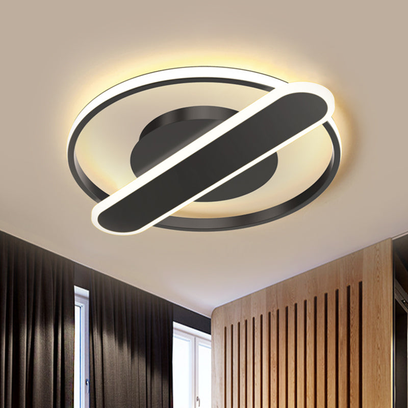 Acrylic Thin Loop LED Ceiling Lamp Modern Black/White/Gold Flush Mount Recessed Lighting with Oblong Cross Bar, 16.5"/20.5" Width Clearhalo 'Ceiling Lights' 'Close To Ceiling Lights' 'Close to ceiling' 'Flush mount' Lighting' 1456914