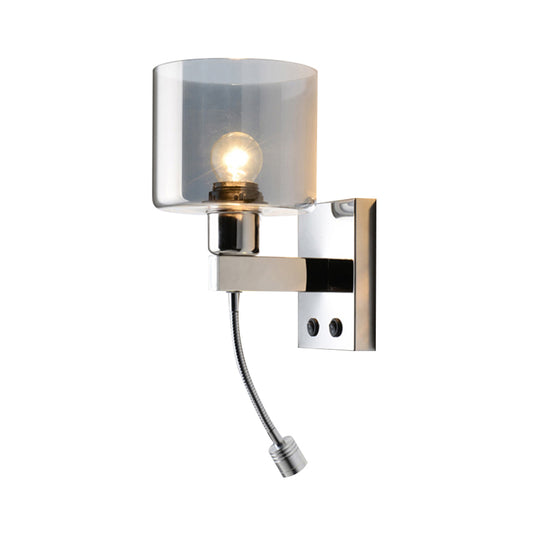 Cylindrical Grey Glass Wall Sconce Modernist 1 Light Chrome Wall Light Fixture with 1 Switch/2 Switches/No Switch Clearhalo 'Cast Iron' 'Glass' 'Industrial' 'Modern wall lights' 'Modern' 'Tiffany' 'Traditional wall lights' 'Wall Lamps & Sconces' 'Wall Lights' Lighting' 145693