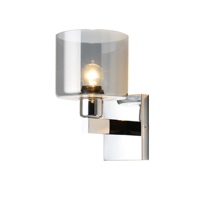 Cylindrical Grey Glass Wall Sconce Modernist 1 Light Chrome Wall Light Fixture with 1 Switch/2 Switches/No Switch Clearhalo 'Cast Iron' 'Glass' 'Industrial' 'Modern wall lights' 'Modern' 'Tiffany' 'Traditional wall lights' 'Wall Lamps & Sconces' 'Wall Lights' Lighting' 145696