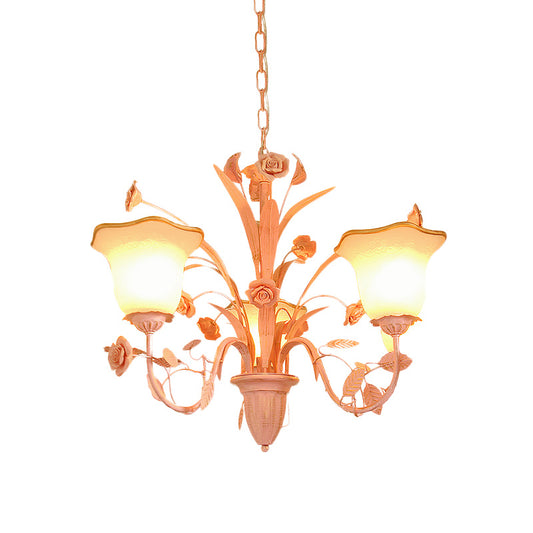 Pink/Blue Blossom Ceiling Chandelier Pastoral Milk Glass 3/5 Lights Dining Room Hanging Light Fixture Clearhalo 'Ceiling Lights' 'Chandeliers' Lighting' options 1457002