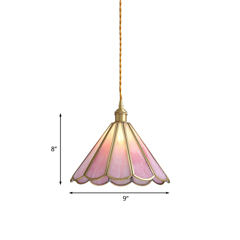 1 Head Suspension Pendant Light Korean Garden Flowerbud/Scalloped/Asteroidea Pink Glass Suspension Lighting Clearhalo 'Ceiling Lights' 'Chandeliers' 'Glass shade' 'Glass' 'Pendant Lights' 'Pendants' Lighting' 1457021