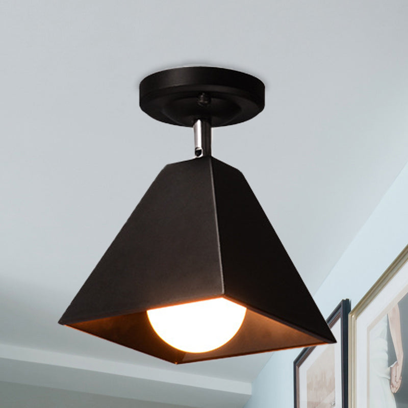 Iron Swivel Shade Pyramidal Ceiling Lamp Industrial 1/2/3-Head Lounge Semi Flush Mount Fixture in Black/White 1 Black Clearhalo 'Ceiling Lights' 'Close To Ceiling Lights' 'Close to ceiling' 'Semi-flushmount' Lighting' 1457069