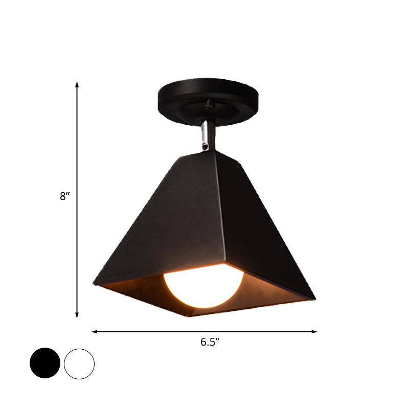 Iron Swivel Shade Pyramidal Ceiling Lamp Industrial 1/2/3-Head Lounge Semi Flush Mount Fixture in Black/White Clearhalo 'Ceiling Lights' 'Close To Ceiling Lights' 'Close to ceiling' 'Semi-flushmount' Lighting' 1457073