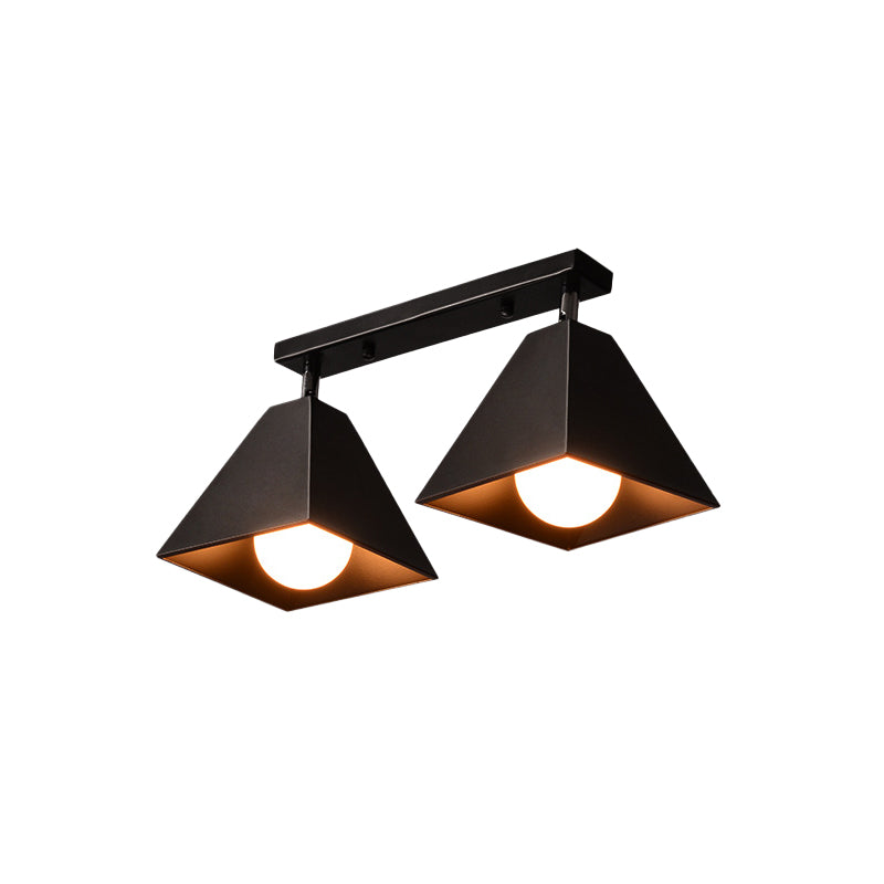 Iron Swivel Shade Pyramidal Ceiling Lamp Industrial 1/2/3-Head Lounge Semi Flush Mount Fixture in Black/White Clearhalo 'Ceiling Lights' 'Close To Ceiling Lights' 'Close to ceiling' 'Semi-flushmount' Lighting' 1457077