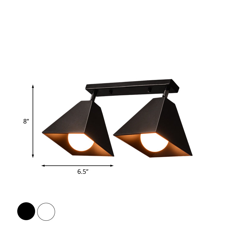 Iron Swivel Shade Pyramidal Ceiling Lamp Industrial 1/2/3-Head Lounge Semi Flush Mount Fixture in Black/White Clearhalo 'Ceiling Lights' 'Close To Ceiling Lights' 'Close to ceiling' 'Semi-flushmount' Lighting' 1457078