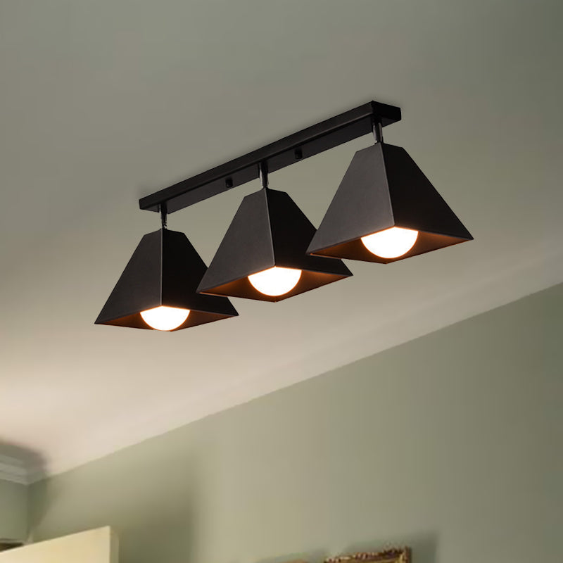 Iron Swivel Shade Pyramidal Ceiling Lamp Industrial 1/2/3-Head Lounge Semi Flush Mount Fixture in Black/White Clearhalo 'Ceiling Lights' 'Close To Ceiling Lights' 'Close to ceiling' 'Semi-flushmount' Lighting' 1457080