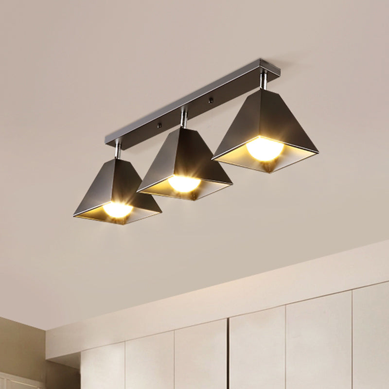 Iron Swivel Shade Pyramidal Ceiling Lamp Industrial 1/2/3-Head Lounge Semi Flush Mount Fixture in Black/White Clearhalo 'Ceiling Lights' 'Close To Ceiling Lights' 'Close to ceiling' 'Semi-flushmount' Lighting' 1457081