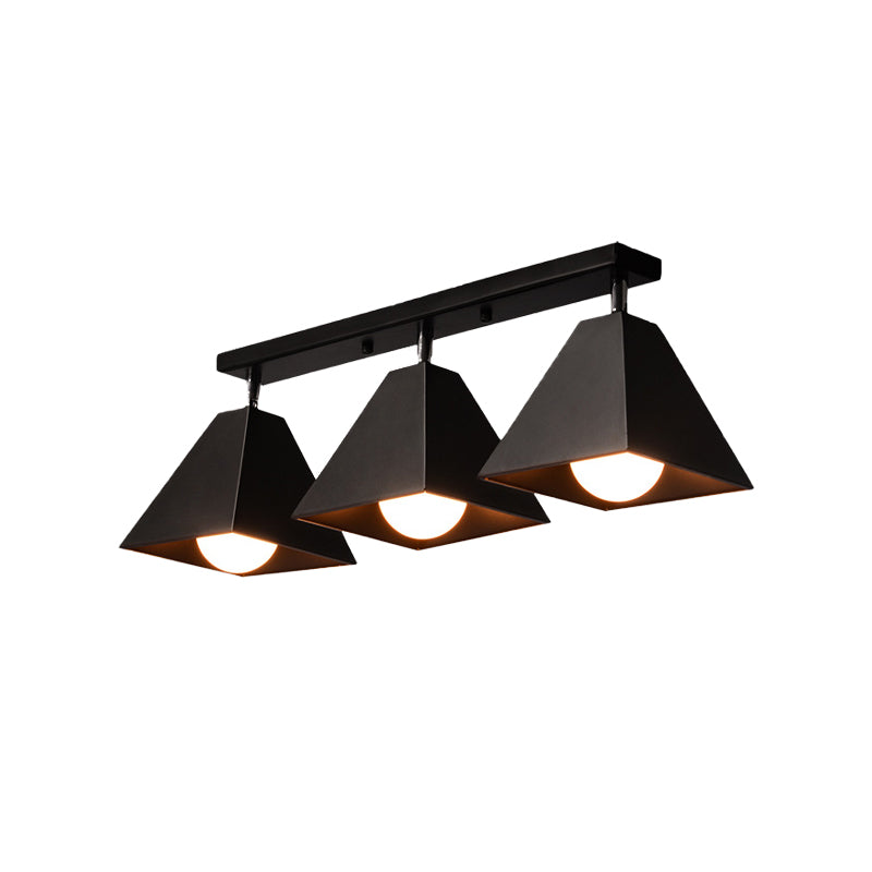 Iron Swivel Shade Pyramidal Ceiling Lamp Industrial 1/2/3-Head Lounge Semi Flush Mount Fixture in Black/White Clearhalo 'Ceiling Lights' 'Close To Ceiling Lights' 'Close to ceiling' 'Semi-flushmount' Lighting' 1457082