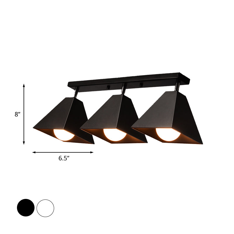 Iron Swivel Shade Pyramidal Ceiling Lamp Industrial 1/2/3-Head Lounge Semi Flush Mount Fixture in Black/White Clearhalo 'Ceiling Lights' 'Close To Ceiling Lights' 'Close to ceiling' 'Semi-flushmount' Lighting' 1457083