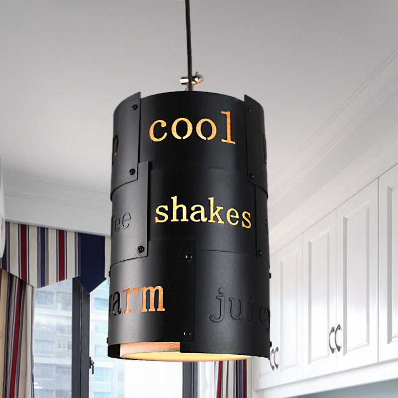 Mini Spliced Column Beer Bar Hanging Lamp Artistry Metallic Single Black Ceiling Pendant with Script Clearhalo 'Ceiling Lights' 'Pendant Lights' 'Pendants' Lighting' 1457096