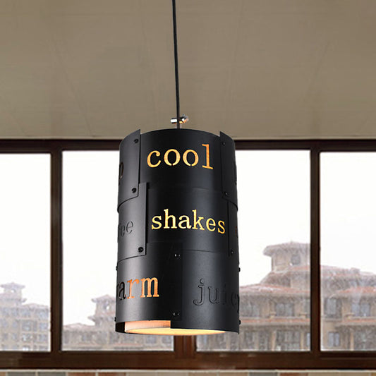 Mini Spliced Column Beer Bar Hanging Lamp Artistry Metallic Single Black Ceiling Pendant with Script Clearhalo 'Ceiling Lights' 'Pendant Lights' 'Pendants' Lighting' 1457098