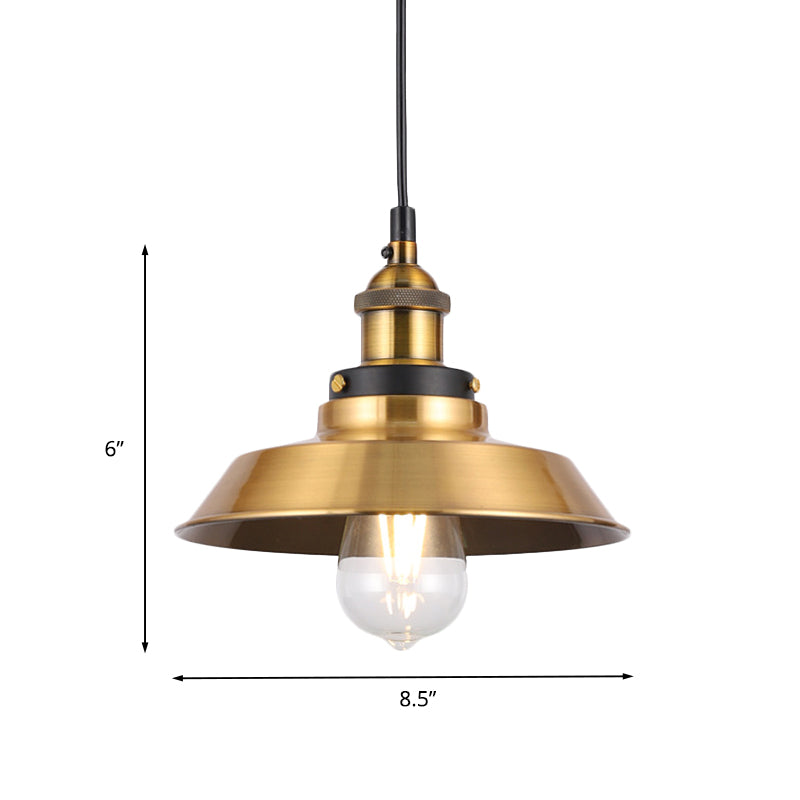 Antique Gold 1-Light Pendant Lighting Retro Iron Lid/Flat/Hammered Cone Hanging Light Fixture over Dining Table Clearhalo 'Art Deco Pendants' 'Cast Iron' 'Ceiling Lights' 'Ceramic' 'Crystal' 'Industrial Pendants' 'Industrial' 'Metal' 'Middle Century Pendants' 'Pendant Lights' 'Pendants' 'Tiffany' Lighting' 1457110