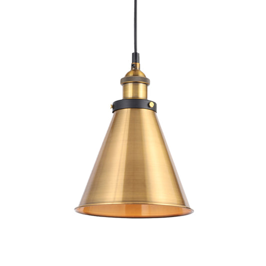 Antique Gold 1-Light Pendant Lighting Retro Iron Lid/Flat/Hammered Cone Hanging Light Fixture over Dining Table Clearhalo 'Art Deco Pendants' 'Cast Iron' 'Ceiling Lights' 'Ceramic' 'Crystal' 'Industrial Pendants' 'Industrial' 'Metal' 'Middle Century Pendants' 'Pendant Lights' 'Pendants' 'Tiffany' Lighting' 1457119