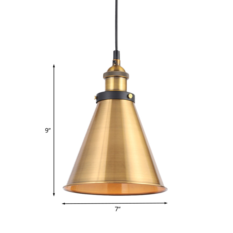 Antique Gold 1-Light Pendant Lighting Retro Iron Lid/Flat/Hammered Cone Hanging Light Fixture over Dining Table Clearhalo 'Art Deco Pendants' 'Cast Iron' 'Ceiling Lights' 'Ceramic' 'Crystal' 'Industrial Pendants' 'Industrial' 'Metal' 'Middle Century Pendants' 'Pendant Lights' 'Pendants' 'Tiffany' Lighting' 1457120