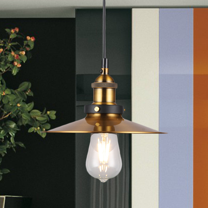 Antique Gold 1-Light Pendant Lighting Retro Iron Lid/Flat/Hammered Cone Hanging Light Fixture over Dining Table Gold B Clearhalo 'Art Deco Pendants' 'Cast Iron' 'Ceiling Lights' 'Ceramic' 'Crystal' 'Industrial Pendants' 'Industrial' 'Metal' 'Middle Century Pendants' 'Pendant Lights' 'Pendants' 'Tiffany' Lighting' 1457126