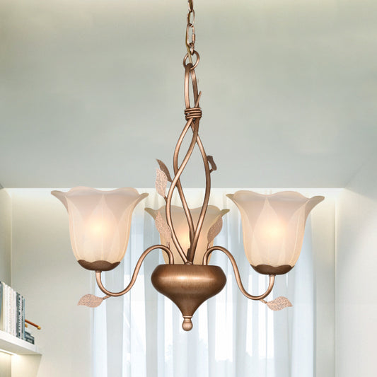 Coffee 3/6/8 Bulbs Chandelier Lamp Vintage Frosted Glass Blossom Hanging Ceiling Light with Leaf Decor Clearhalo 'Ceiling Lights' 'Chandeliers' Lighting' options 1457143