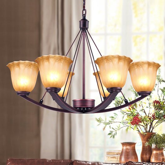 Antique Bell Chandelier Pendant Light 6/8 Bulbs Frosted Glass Hanging Lamp in Copper for Living Room Clearhalo 'Ceiling Lights' 'Chandeliers' Lighting' options 1457147