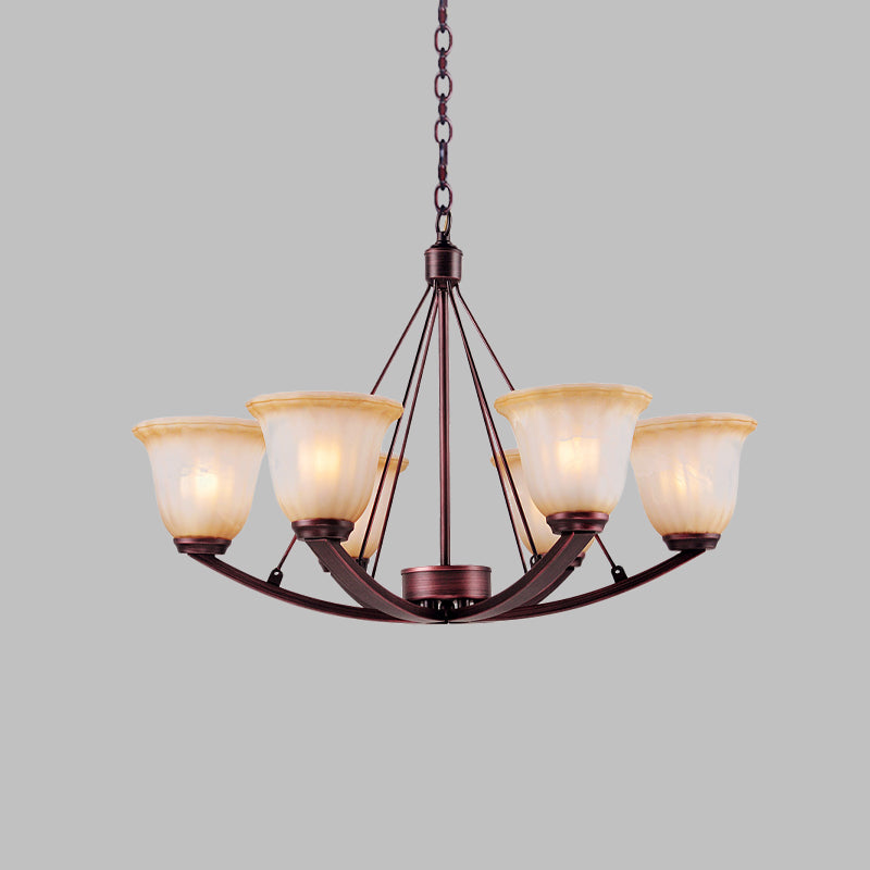 Antique Bell Chandelier Pendant Light 6/8 Bulbs Frosted Glass Hanging Lamp in Copper for Living Room Clearhalo 'Ceiling Lights' 'Chandeliers' Lighting' options 1457149