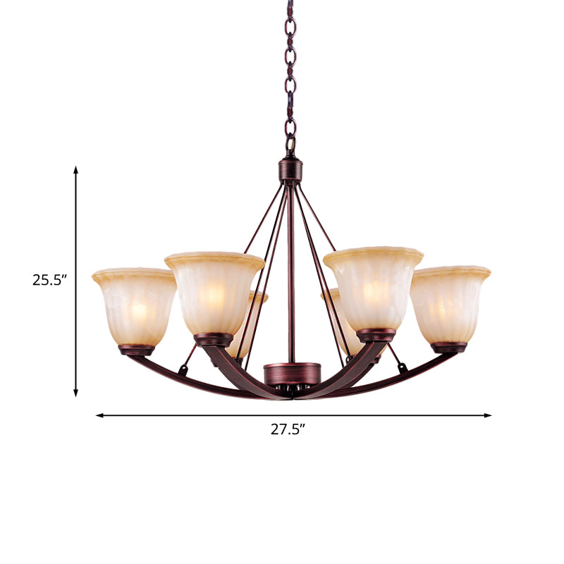 Antique Bell Chandelier Pendant Light 6/8 Bulbs Frosted Glass Hanging Lamp in Copper for Living Room Clearhalo 'Ceiling Lights' 'Chandeliers' Lighting' options 1457150