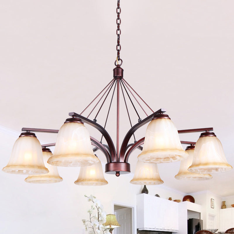 Antique Bell Chandelier Pendant Light 6/8 Bulbs Frosted Glass Hanging Lamp in Copper for Living Room 8 Copper Clearhalo 'Ceiling Lights' 'Chandeliers' Lighting' options 1457151_85114474-c7eb-45ce-9dbd-c37e8da4f921