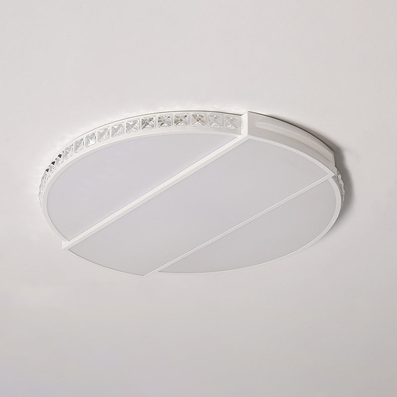 Faceted Cut Crystal Disc Flush Mount Modernist White 16"/20.5" Dia LED Ceiling Lighting for Bedroom Clearhalo 'Ceiling Lights' 'Close To Ceiling Lights' 'Close to ceiling' 'Flush mount' Lighting' 1457218