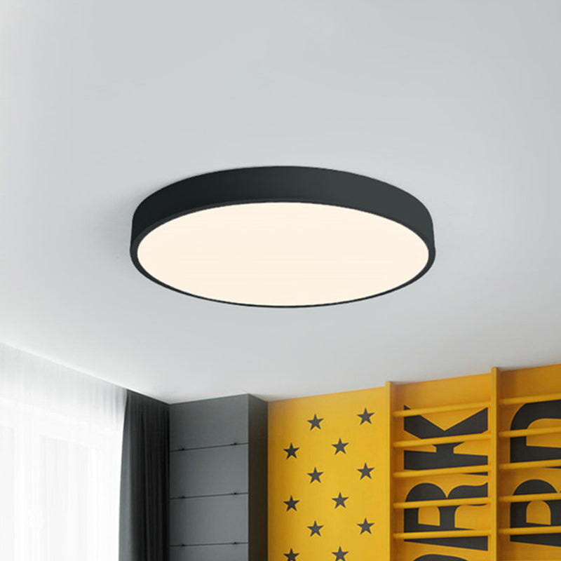 Bedroom LED Flush Mounted Lamp Simple Pink/Black/White Ceiling Light with Round Acrylic Shade, 12"/16" Dia Black Clearhalo 'Ceiling Lights' 'Close To Ceiling Lights' 'Close to ceiling' 'Flush mount' Lighting' 1457228