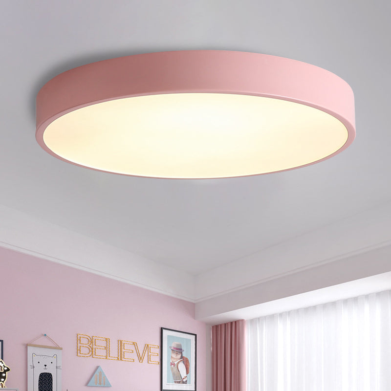 Bedroom LED Flush Mounted Lamp Simple Pink/Black/White Ceiling Light with Round Acrylic Shade, 12"/16" Dia Clearhalo 'Ceiling Lights' 'Close To Ceiling Lights' 'Close to ceiling' 'Flush mount' Lighting' 1457231