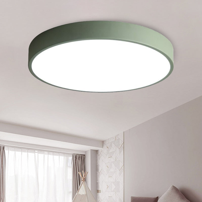 Bedroom LED Flush Mounted Lamp Simple Pink/Black/White Ceiling Light with Round Acrylic Shade, 12"/16" Dia Clearhalo 'Ceiling Lights' 'Close To Ceiling Lights' 'Close to ceiling' 'Flush mount' Lighting' 1457239