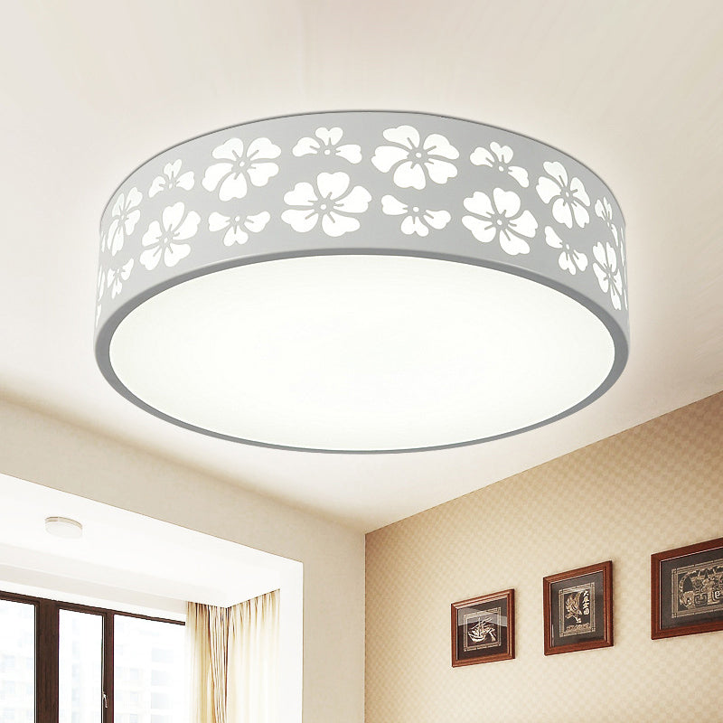 Iron Carved Drum Ceiling Lighting Modernist White LED Flush-Mount Light Fixture with Recessed Diffuser, 12"/16"/19.5" Dia Clearhalo 'Ceiling Lights' 'Close To Ceiling Lights' 'Close to ceiling' 'Flush mount' Lighting' 1457249