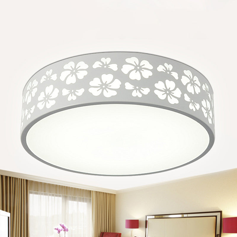 Iron Carved Drum Ceiling Lighting Modernist White LED Flush-Mount Light Fixture with Recessed Diffuser, 12"/16"/19.5" Dia Clearhalo 'Ceiling Lights' 'Close To Ceiling Lights' 'Close to ceiling' 'Flush mount' Lighting' 1457251