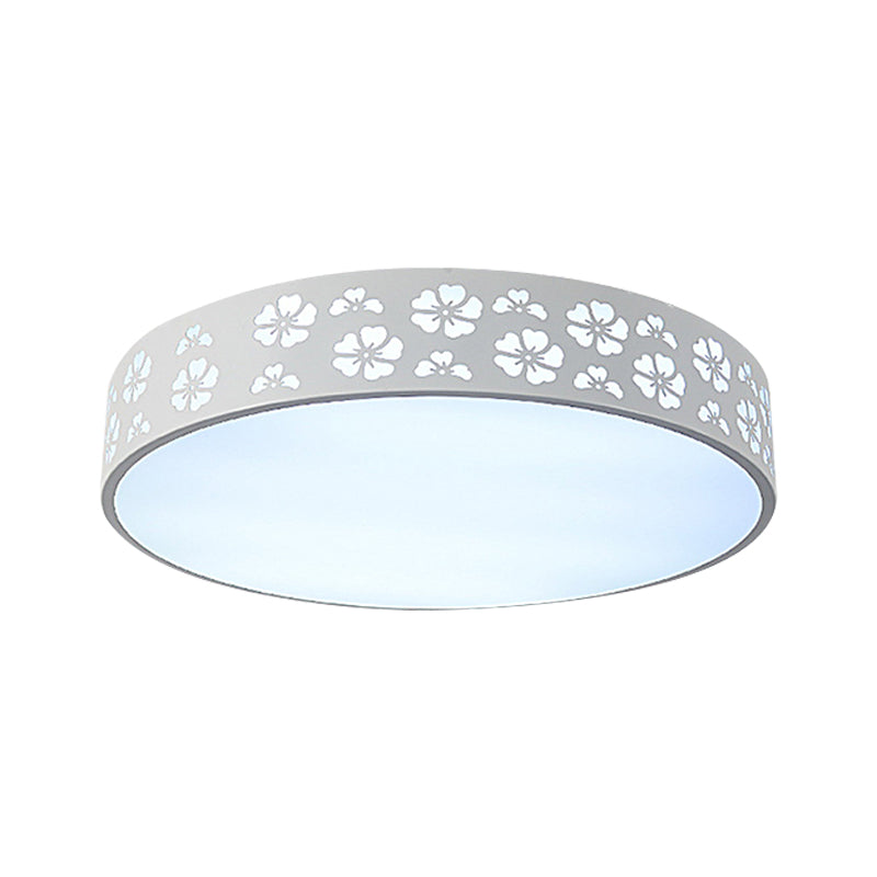 Iron Carved Drum Ceiling Lighting Modernist White LED Flush-Mount Light Fixture with Recessed Diffuser, 12"/16"/19.5" Dia Clearhalo 'Ceiling Lights' 'Close To Ceiling Lights' 'Close to ceiling' 'Flush mount' Lighting' 1457252