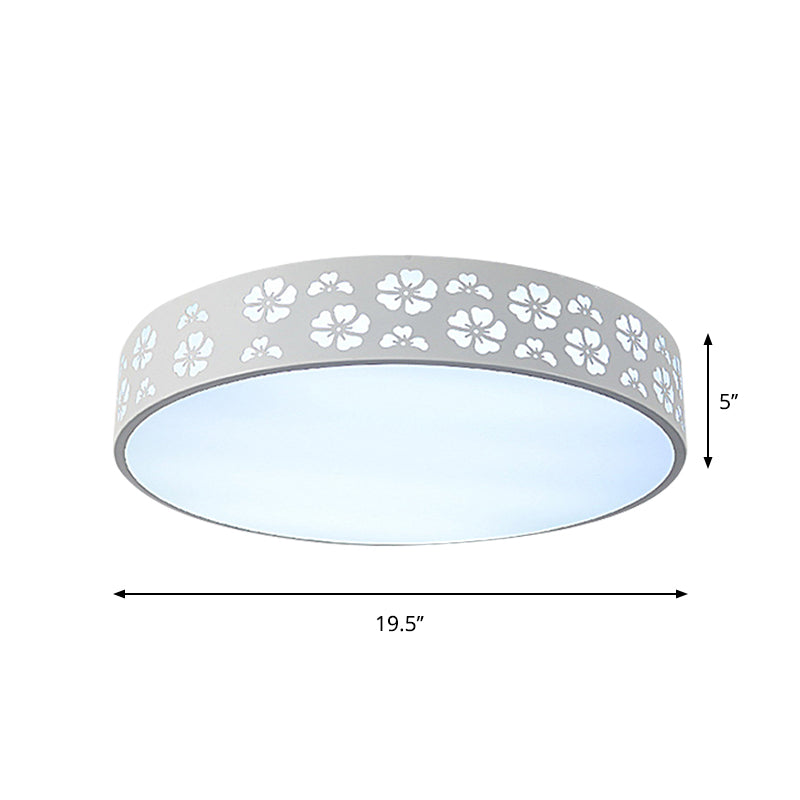 Iron Carved Drum Ceiling Lighting Modernist White LED Flush-Mount Light Fixture with Recessed Diffuser, 12"/16"/19.5" Dia Clearhalo 'Ceiling Lights' 'Close To Ceiling Lights' 'Close to ceiling' 'Flush mount' Lighting' 1457253