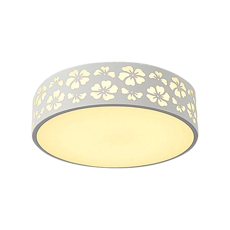 Iron Carved Drum Ceiling Lighting Modernist White LED Flush-Mount Light Fixture with Recessed Diffuser, 12"/16"/19.5" Dia Clearhalo 'Ceiling Lights' 'Close To Ceiling Lights' 'Close to ceiling' 'Flush mount' Lighting' 1457257