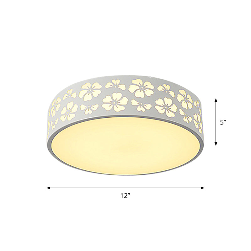 Iron Carved Drum Ceiling Lighting Modernist White LED Flush-Mount Light Fixture with Recessed Diffuser, 12"/16"/19.5" Dia Clearhalo 'Ceiling Lights' 'Close To Ceiling Lights' 'Close to ceiling' 'Flush mount' Lighting' 1457258