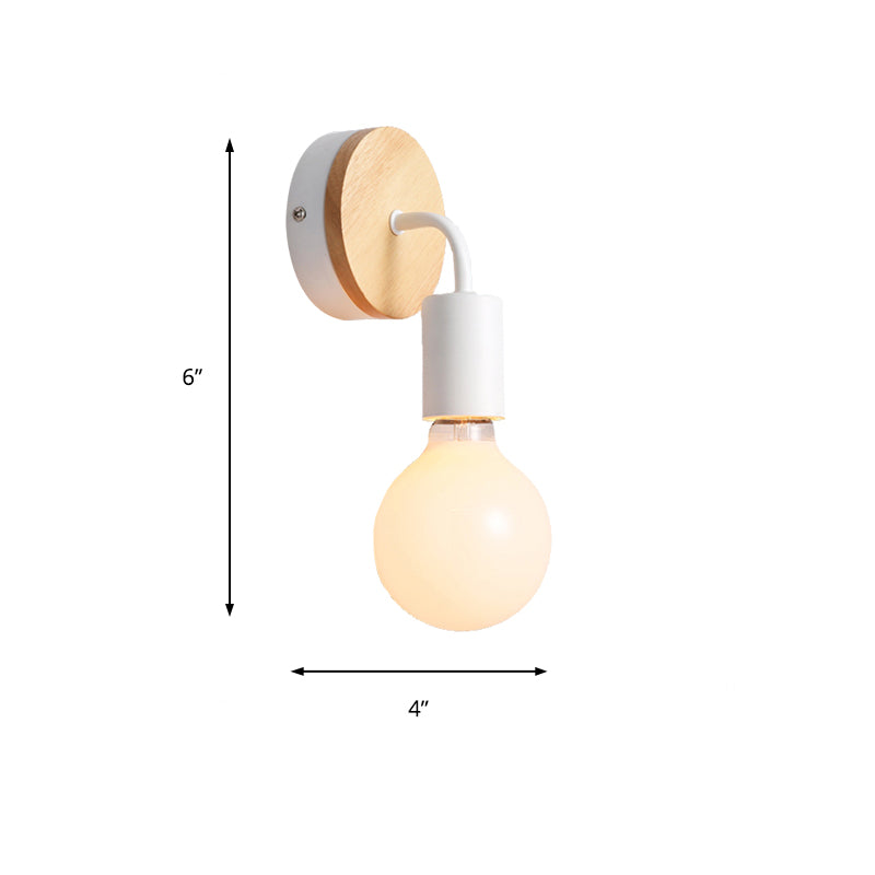 Nordic Stylish Bare Bulb Wall Light Sconce Metal and Wood 1 Light Bedroom Wall Lamp with Curved Arm in White Clearhalo 'Cast Iron' 'Glass' 'Industrial' 'Modern wall lights' 'Modern' 'Tiffany' 'Traditional wall lights' 'Wall Lamps & Sconces' 'Wall Lights' Lighting' 145726