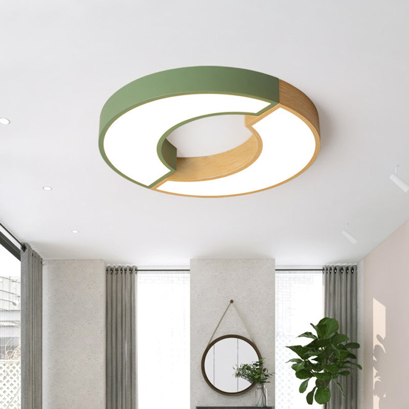 Grey/Green-Wood Double Arch Flushmount Nordic Iron 16.5"/20.5" Dia LED Ceiling Mounted Light in Warm/White Light Clearhalo 'Ceiling Lights' 'Close To Ceiling Lights' 'Close to ceiling' 'Flush mount' Lighting' 1457270