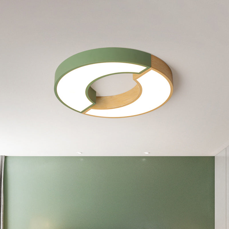 Grey/Green-Wood Double Arch Flushmount Nordic Iron 16.5"/20.5" Dia LED Ceiling Mounted Light in Warm/White Light Green Clearhalo 'Ceiling Lights' 'Close To Ceiling Lights' 'Close to ceiling' 'Flush mount' Lighting' 1457271