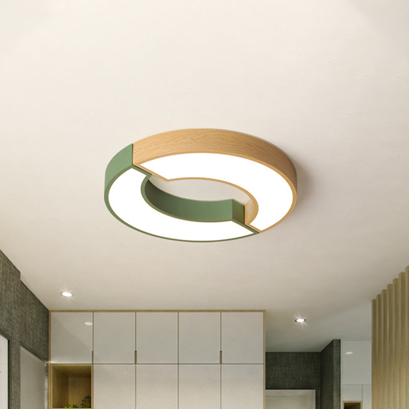 Grey/Green-Wood Double Arch Flushmount Nordic Iron 16.5"/20.5" Dia LED Ceiling Mounted Light in Warm/White Light Clearhalo 'Ceiling Lights' 'Close To Ceiling Lights' 'Close to ceiling' 'Flush mount' Lighting' 1457272