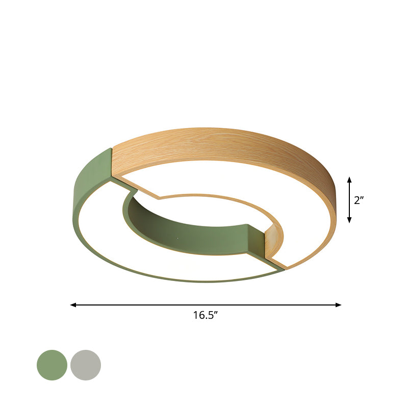 Grey/Green-Wood Double Arch Flushmount Nordic Iron 16.5"/20.5" Dia LED Ceiling Mounted Light in Warm/White Light Clearhalo 'Ceiling Lights' 'Close To Ceiling Lights' 'Close to ceiling' 'Flush mount' Lighting' 1457274