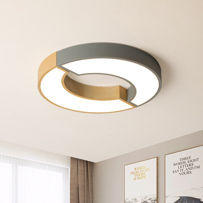 Grey/Green-Wood Double Arch Flushmount Nordic Iron 16.5"/20.5" Dia LED Ceiling Mounted Light in Warm/White Light Clearhalo 'Ceiling Lights' 'Close To Ceiling Lights' 'Close to ceiling' 'Flush mount' Lighting' 1457276