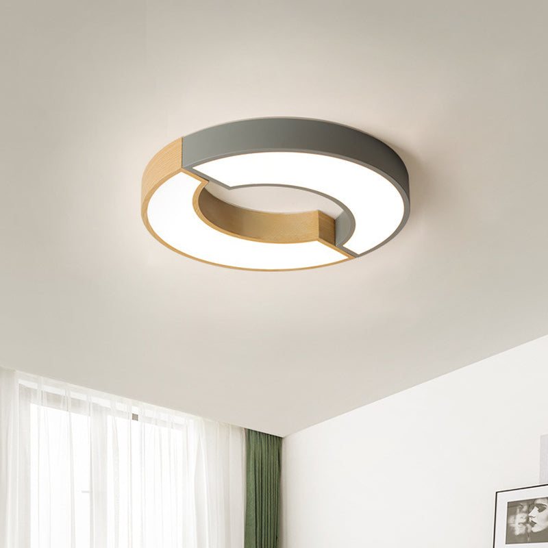 Grey/Green-Wood Double Arch Flushmount Nordic Iron 16.5"/20.5" Dia LED Ceiling Mounted Light in Warm/White Light Clearhalo 'Ceiling Lights' 'Close To Ceiling Lights' 'Close to ceiling' 'Flush mount' Lighting' 1457278