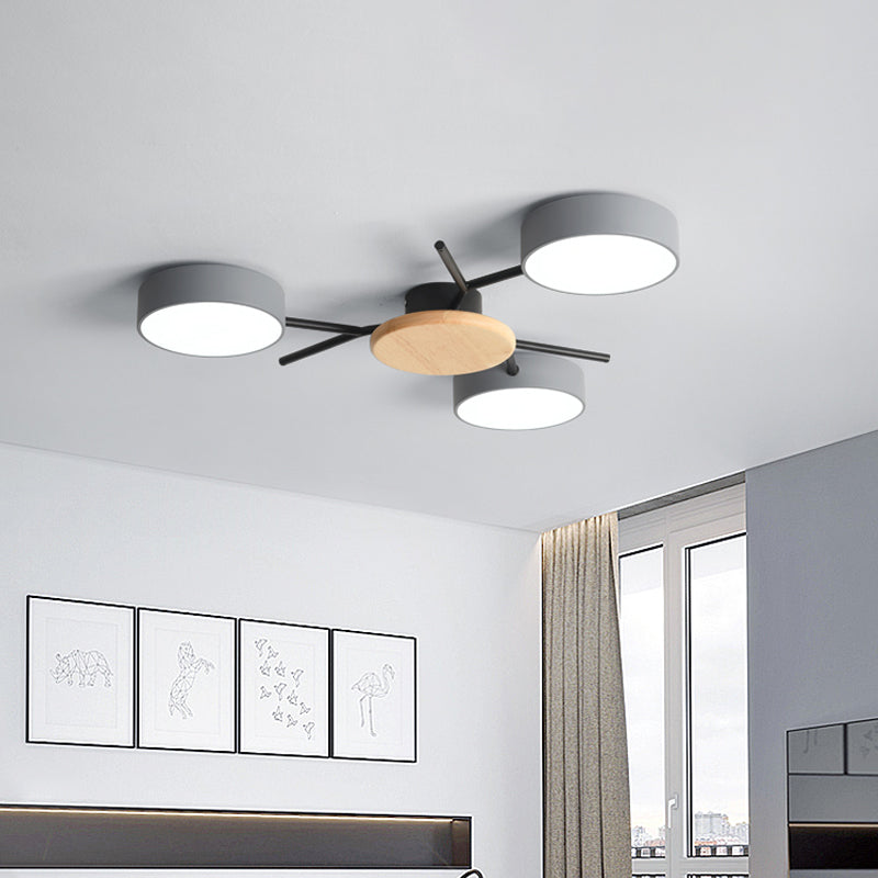 Branchlet Iron Surface Ceiling Lamp Nordic Grey-Wood LED Flush Mount Fixture for Bedroom, 25.5"/31" Width Grey 25.5" Clearhalo 'Ceiling Lights' 'Close To Ceiling Lights' 'Close to ceiling' 'Flush mount' Lighting' 1457291