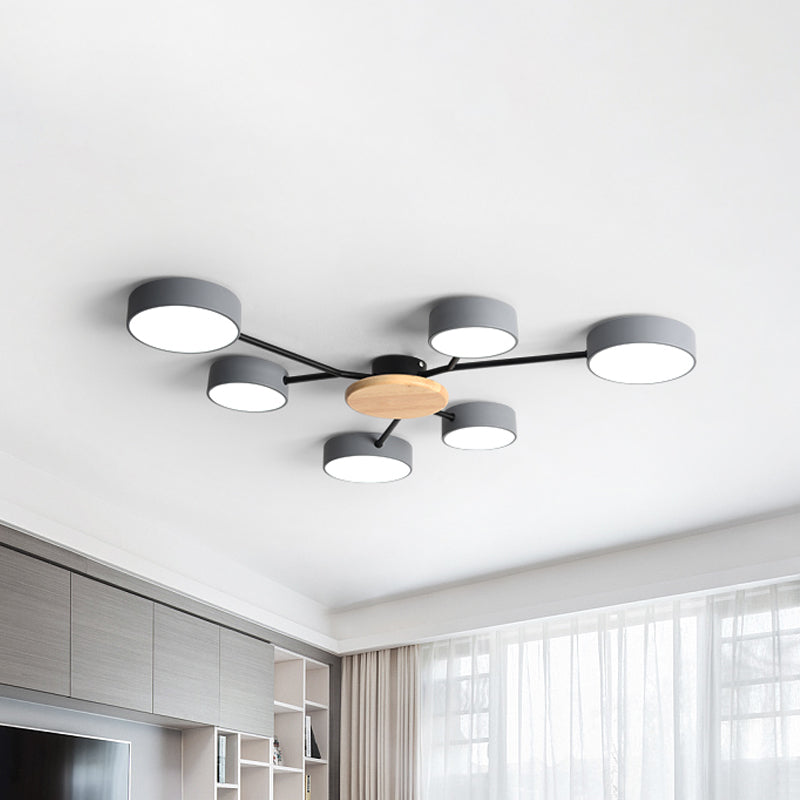 Branchlet Iron Surface Ceiling Lamp Nordic Grey-Wood LED Flush Mount Fixture for Bedroom, 25.5"/31" Width Grey 31" Clearhalo 'Ceiling Lights' 'Close To Ceiling Lights' 'Close to ceiling' 'Flush mount' Lighting' 1457296