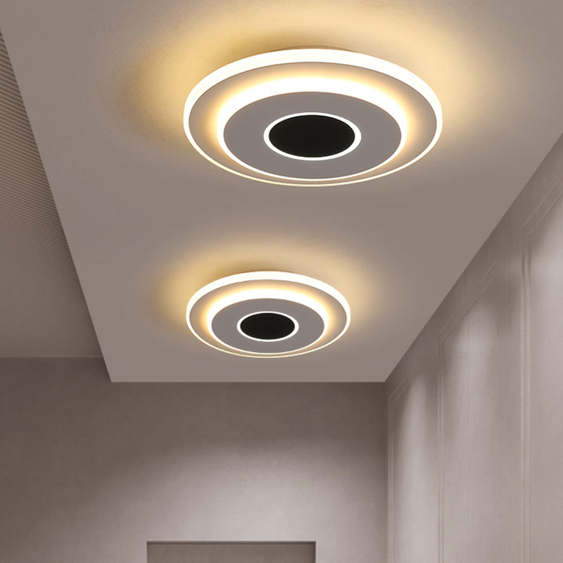 Nordic Mini Square/Round Thin Flushmount Acrylic Corridor LED Ceiling Lighting in Warm/White Light, Black-White Black-White Round Clearhalo 'Ceiling Lights' 'Close To Ceiling Lights' 'Close to ceiling' 'Flush mount' Lighting' 1457349