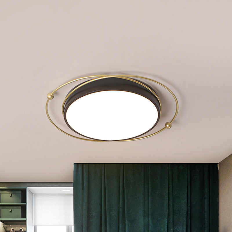 Postmodern Orbital Metallic Flush Mount 16"/19.5" Wide LED Ceiling Lighting Fixture in Black-Gold, Warm/White Light Black-Gold Clearhalo 'Ceiling Lights' 'Close To Ceiling Lights' 'Close to ceiling' 'Flush mount' Lighting' 1457365