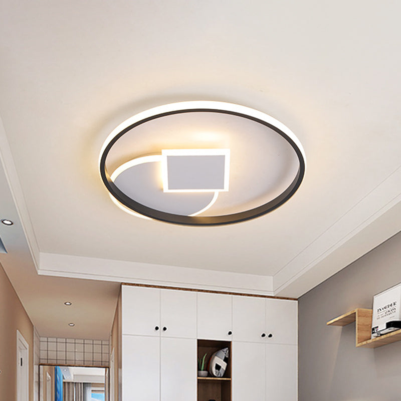 Geometrical Thin Acrylic Flush Mount Modern Black-White 16.5"/20.5" W LED Flushmount Ceiling Lamp in Warm/White Light for Dorm Clearhalo 'Ceiling Lights' 'Close To Ceiling Lights' 'Close to ceiling' 'Flush mount' Lighting' 1457388