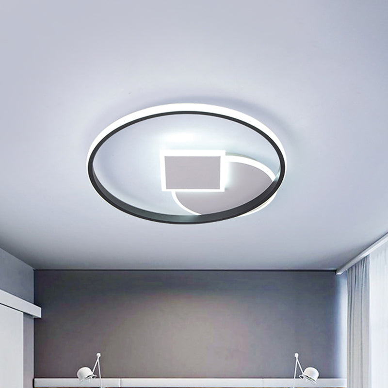 Geometrical Thin Acrylic Flush Mount Modern Black-White 16.5"/20.5" W LED Flushmount Ceiling Lamp in Warm/White Light for Dorm Black-White Clearhalo 'Ceiling Lights' 'Close To Ceiling Lights' 'Close to ceiling' 'Flush mount' Lighting' 1457389