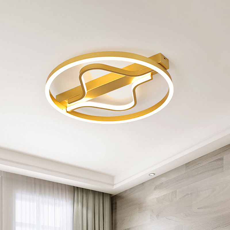 Aluminum Circle Flush Mount Light Modernist Gold 16"/19.5" Wide LED Surface Ceiling Lamp with Ripplet Central, Warm/White Light Clearhalo 'Ceiling Lights' 'Close To Ceiling Lights' 'Close to ceiling' 'Flush mount' Lighting' 1457423